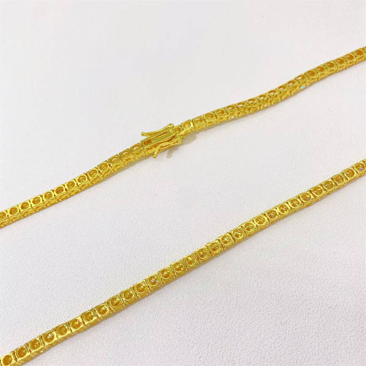 3-4mm VVS Canary moissanite tennis chain 925 silver diamond tester pass and more sizes available.