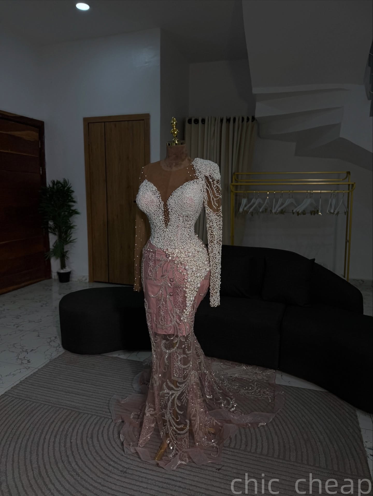 Mermaid Pink Prom Dresses 2025 Pearls Sequined Lace Sparkly Evening Formal Party Second Birthday Engagement Gowns Plus Size Dress For Special Occasion