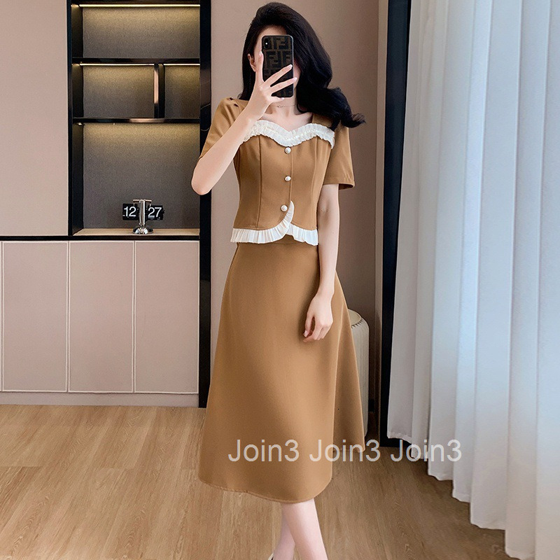 Summer New Sweet Ruffled Plus Size Womens Skirt Set Short Sleeve Top Half-Length Midi Skirt Two-Piece Set