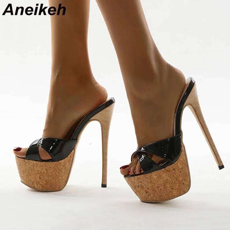Aneikeh 2025 Summer Extreme Mules High Heels Women's Platform Sandals Shoes Ladies Slippers Slingback Peep-Toe Slides Sandalias