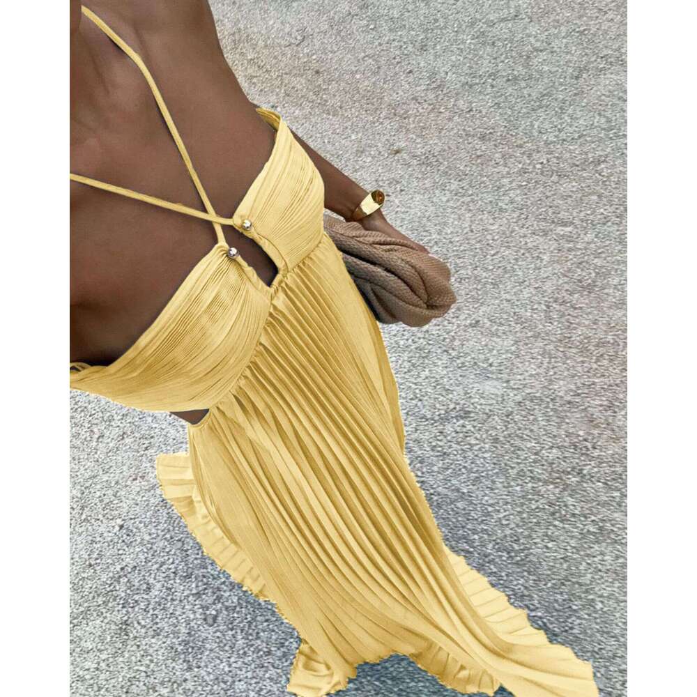 2025 Summer New European and American Cross-Border Trade Solid Color Strapless Pleated Sleeveless Camisole Dress In Stock