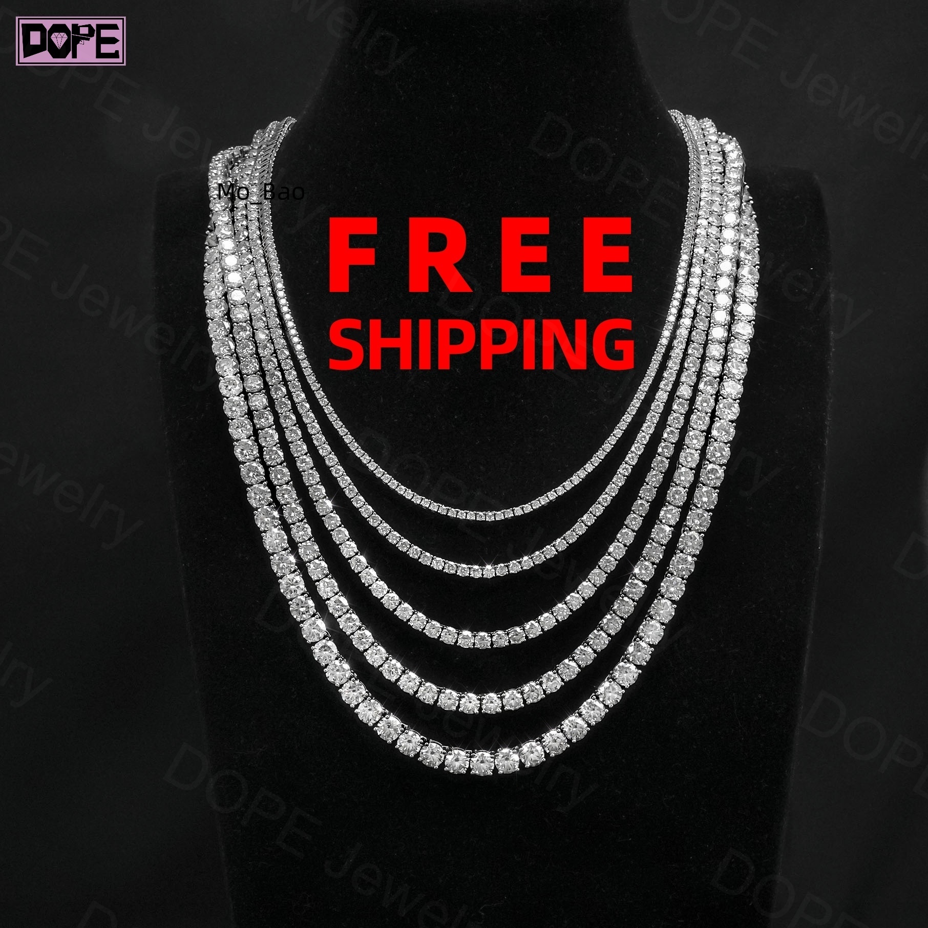 Free Shipping 3mm Moissanite Tennis Chain Necklace 925 Silver Jewelry Bling VVS Moissanite Chain