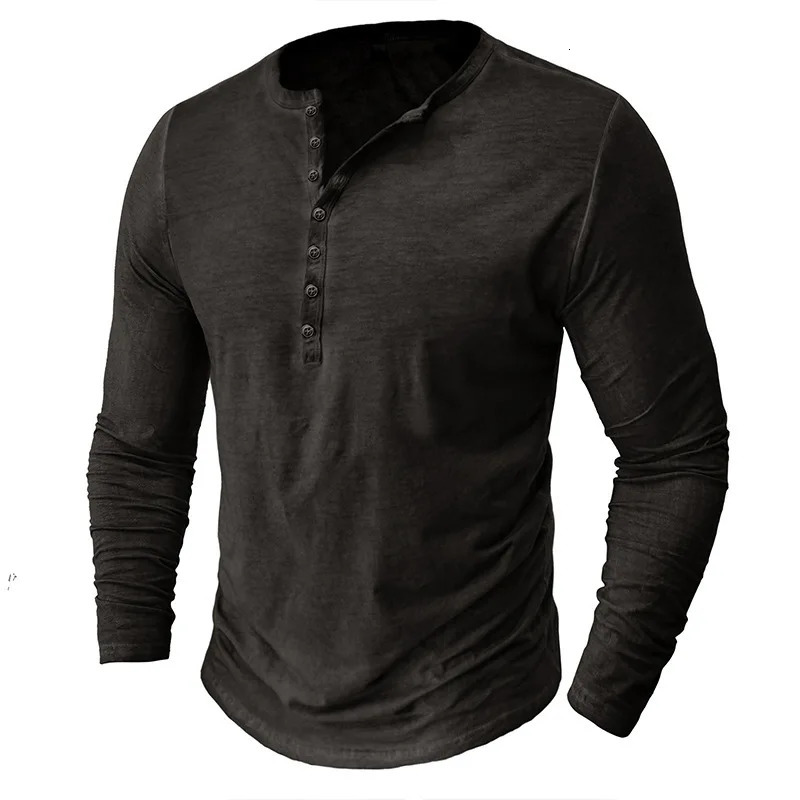 Vintage Mens Henley Shirts Men Cotton Long Sleeve T Shirt Hip Hop Punk Knight Tops Oversized Tee Clothing 250729