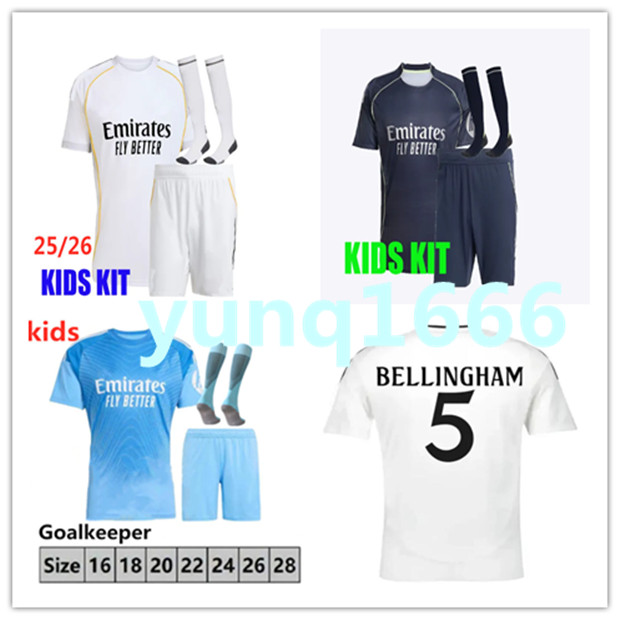 2025 2026 kids COURTOIS soccer jerseys Madrids Goalkeeper kit BELLINGHAM CAMAVINGA ENDRICK valverde TRENT football shirt 25 26 HUIJSEN Football set