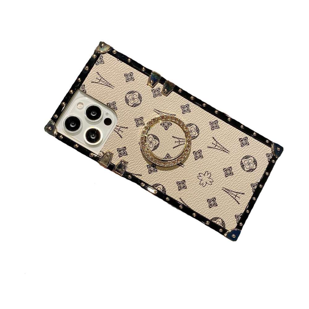 DHgadgets Compatible iPhone 16 Classic Leather Texture Phone Apple 15 Samsung S25U Trendy Square Case