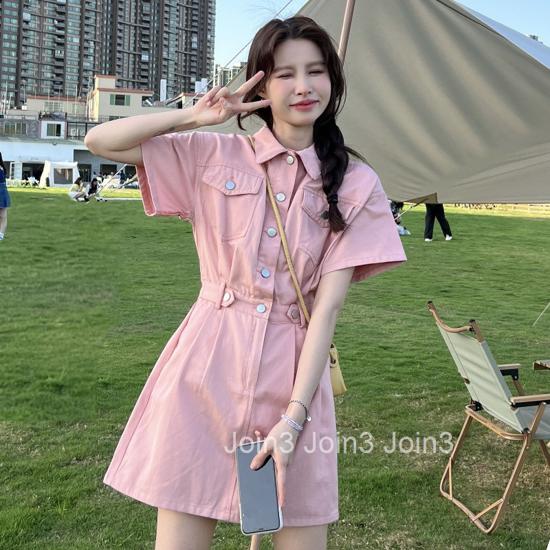 Summer New Womens Workwear Casual Shirt-style Short-sleeve Dress A-line Skirt Short Skirt Trendy