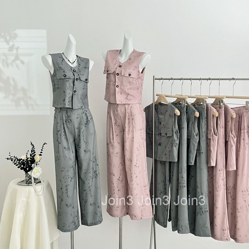 Casual Trendy Summer New Design Sense Niche Stylish Round Neck Vest Top + Long Pants Two-Piece Set for Women