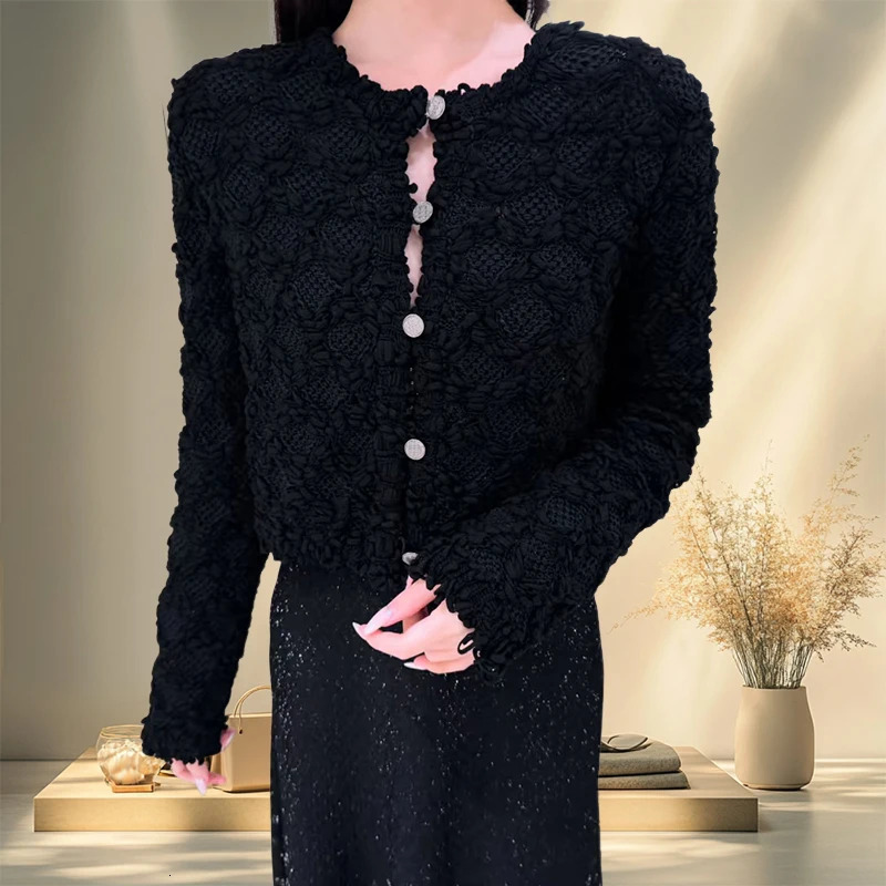 25 Tweed Style Stereo Woven Crochet Cardigan White Moonlight Straight Slim Short Womens Jacket 250729