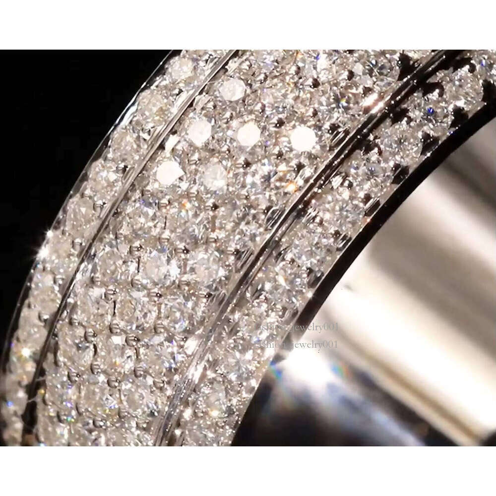 Men's and Women's Fine Jewelry Sterling Silver Meditation Ring with Ice Pattern Moissanite/Diamond Rotating Design