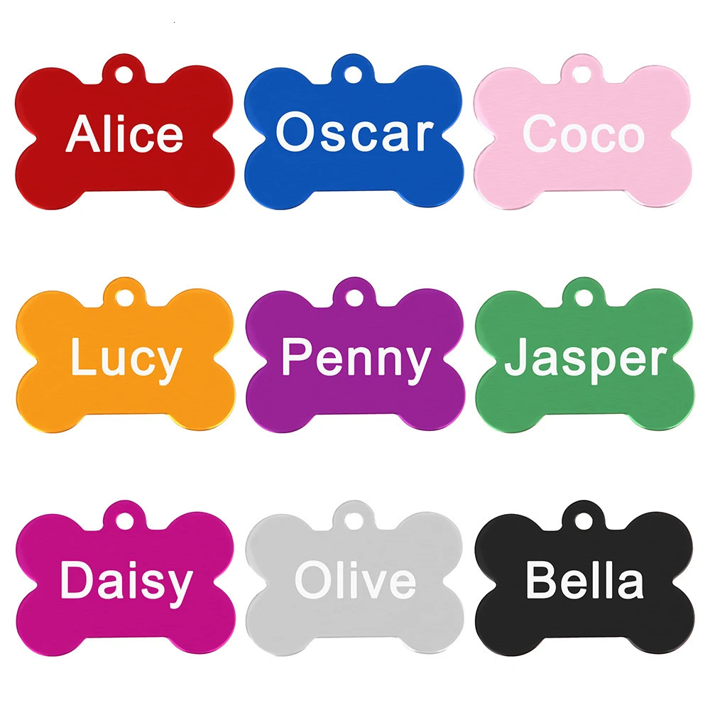 Personalized Dogs Cats ID Tag Custom Alloy Bone Puppy Kitten Collar Accessories Anti-lost Pet Name Tags for Small Large Dog Cat 250729