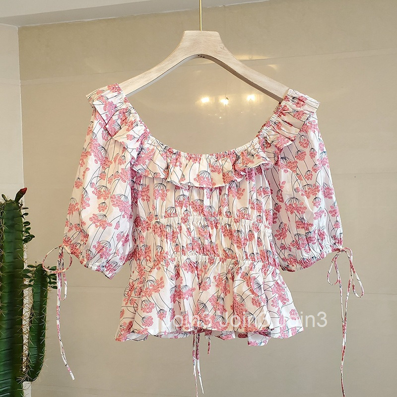 Quality Summer New French Style Little Fragrance Milk Shirt Womens Top Waist-Cinching for Dates and Outings