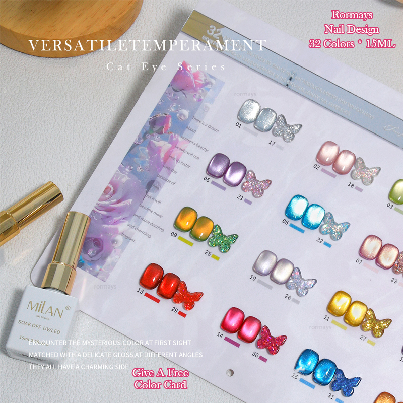 Rormays Cat's Eye Sequins gel Polishing 32PCS Semi permanent Varnish Soaking Shiny UV Whitening Nail Gel Primer Cat's Eye Salon Wholesale Fa