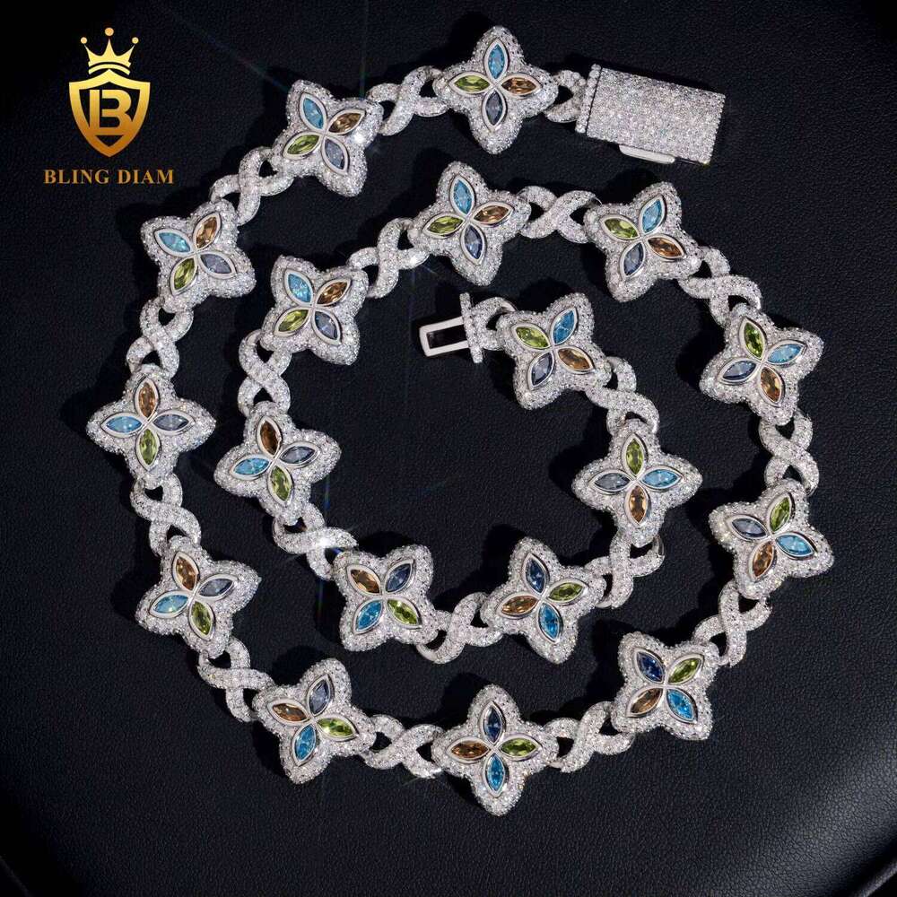 New Arrival Hip Hop Jewelry Link Four Leaf Clover VVS1 Iced Out Moissanite Dia Sier Cuban Chain High Quality