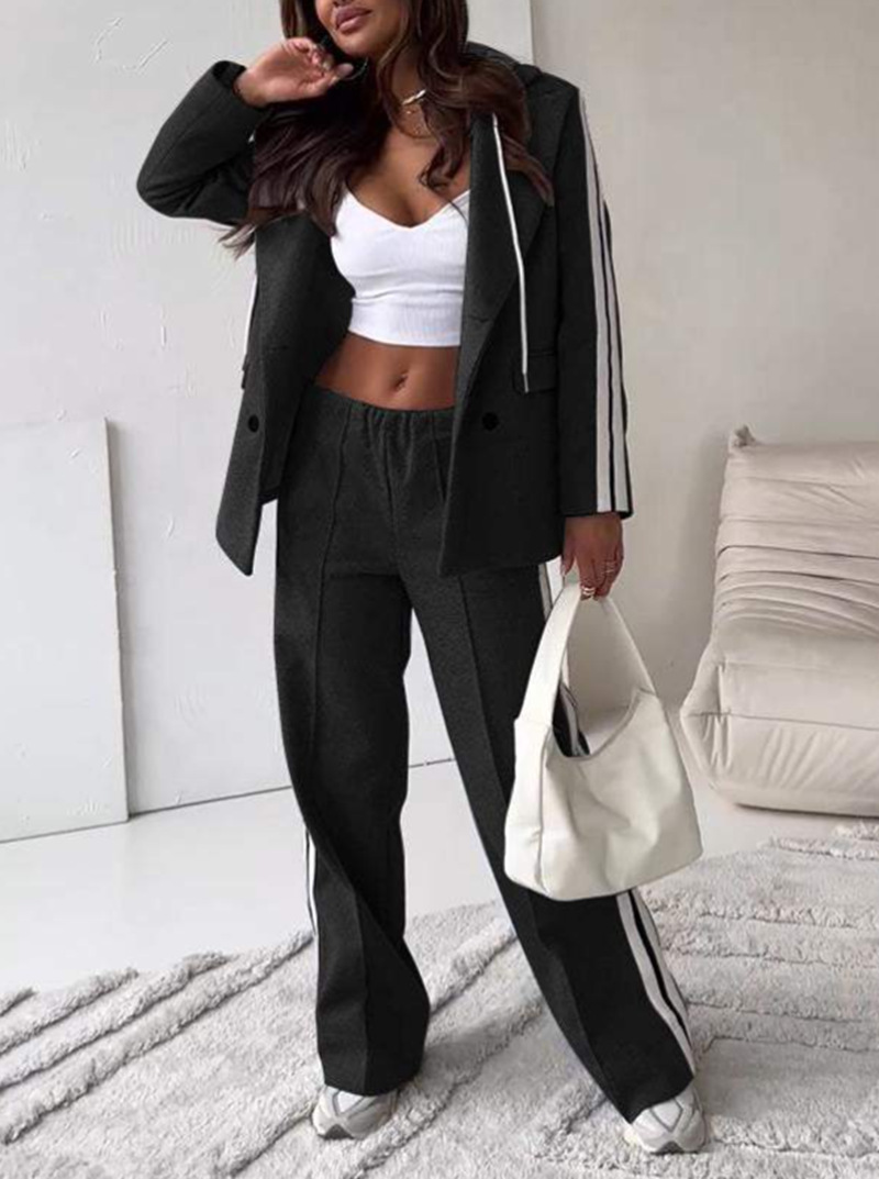 Elegant Women Pants Suit and Long Sleeve Blazer Matching Set OL Streetwear Two 2 Piece Set Winter Ribbon Outfits