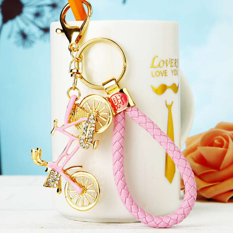 Creative Lucky Rope Alloy Inlaid Diamond Bicycle Car Bag Pendant Metal Keychain Gift