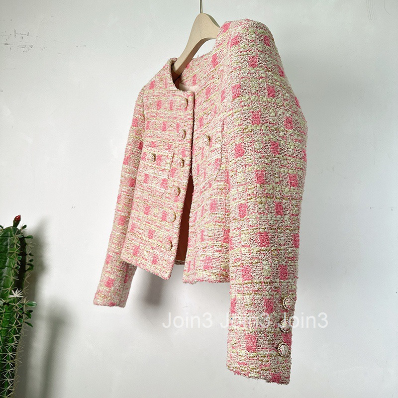 Autumn Winter New Fashionable Elegant Slimming Top Women Round Neck Single Breasted French Style Short Coat Women