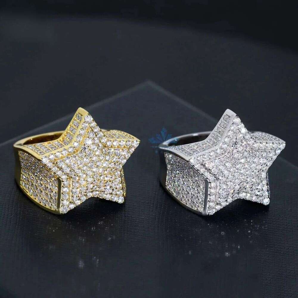 Customized Moissanite Fine Jewelry High Quality Sterling Sier Five Point Star Pave Dia Hip Hop Ring for Men