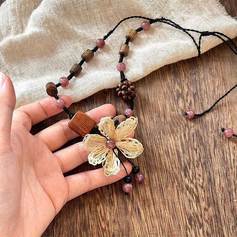 Flower Wood Vintage Cute Elegant Summer Necklace Women Jewelry Trendy Fashion Delicate Party Gifts Personality Accessories QD131 250729