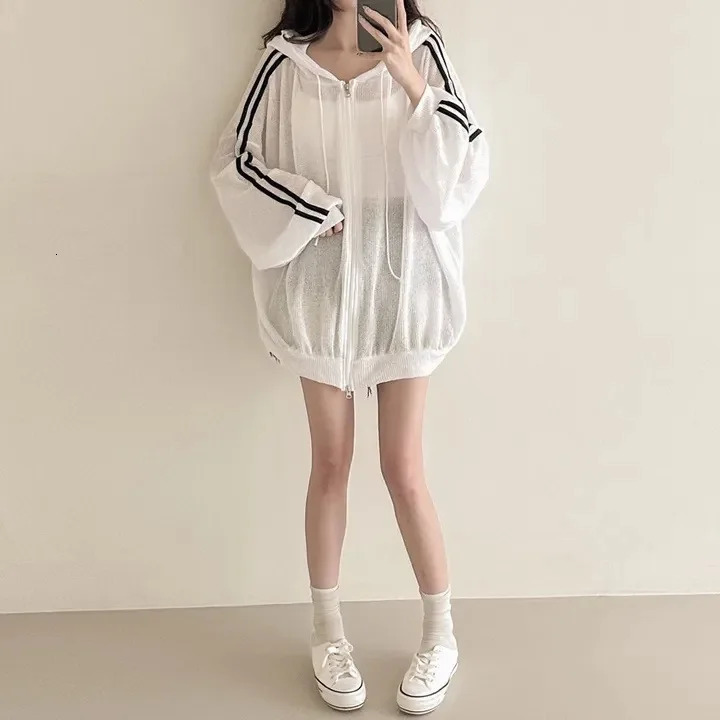 Women Thin Linen Jacket Fashion Ladies Outerwear White Sunscreen Clothing Retro Loose Long Sleeve Female Knitted Cardigan 250729