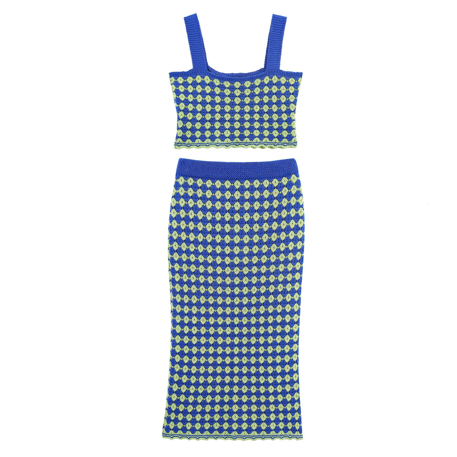 Summer Womens Two Piece Skirt Set Holiday Vacation Style Leisure Versatile Texture Knitted Short TopSkirt 250729