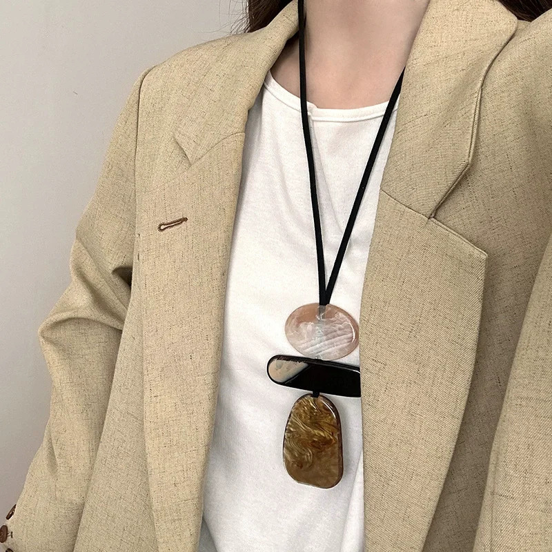 Bohemian Long Geometric Pendant Necklace for Women Sweater Chain Fashion Accessory 250729