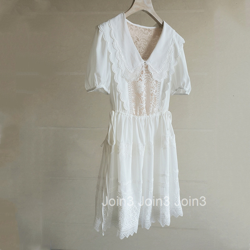 French Style Elegant Heavy Craft Mid-Length Dress Summer New Fashion Slim Fit Doll Collar Hollow Short Sleeve Dress Nanyou