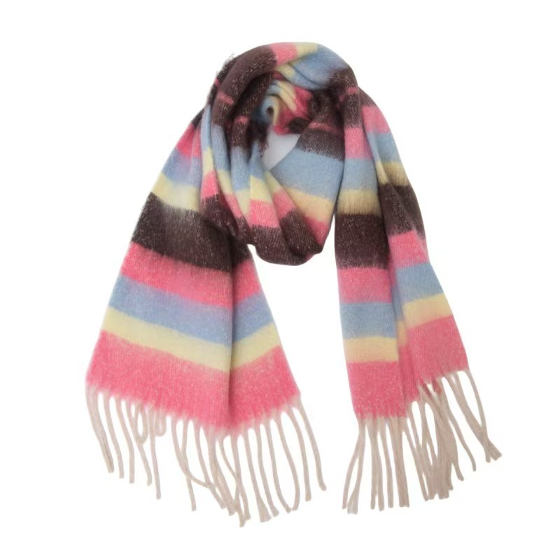 T1336 new thickened scarf European and American autumn and winter men's and women's circle yarn thick tassel striped scarf