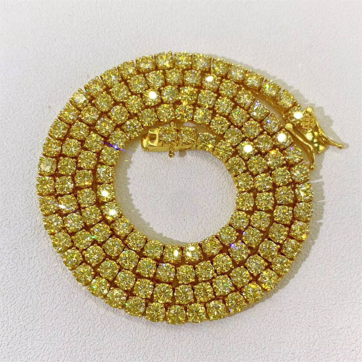 3-4mm VVS Canary moissanite tennis chain 925 silver diamond tester pass and more sizes available.