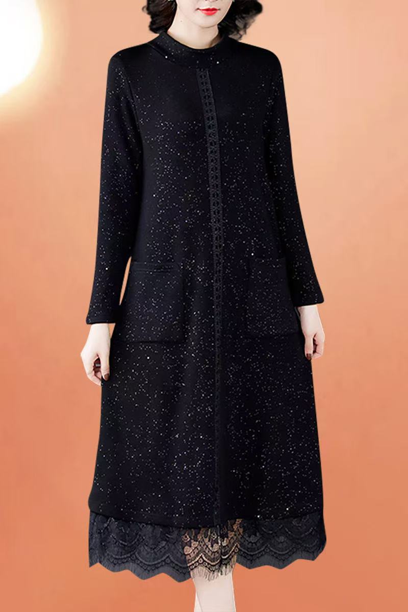 plus size women's new long sleeve high waist printed banquet dress mid-length skirt D02426