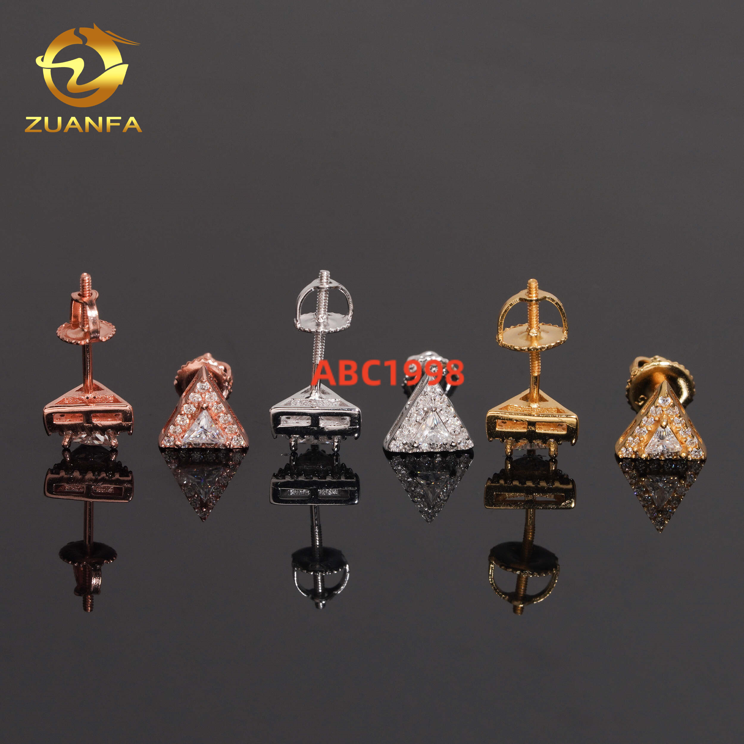 RTS Triangle Cut Diamond Unique Shape Iced Out Earring Hip Hop Moissanite Jewelry 925 Silver VVS Moissanite Stud Earrings