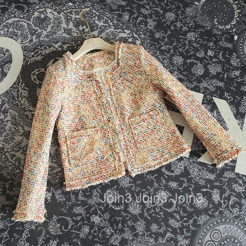 Autumn New Style Elegant Tweed French Chic Short Coat for Women Trendy with Tassel Pockets