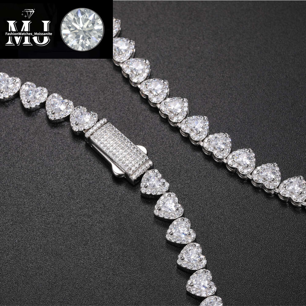 Hip Hop Jewelry Wholesale 7mm Sterg Sier Heart Cut VVS Moissanite Dia Iced Out Tennis Chain Necklace