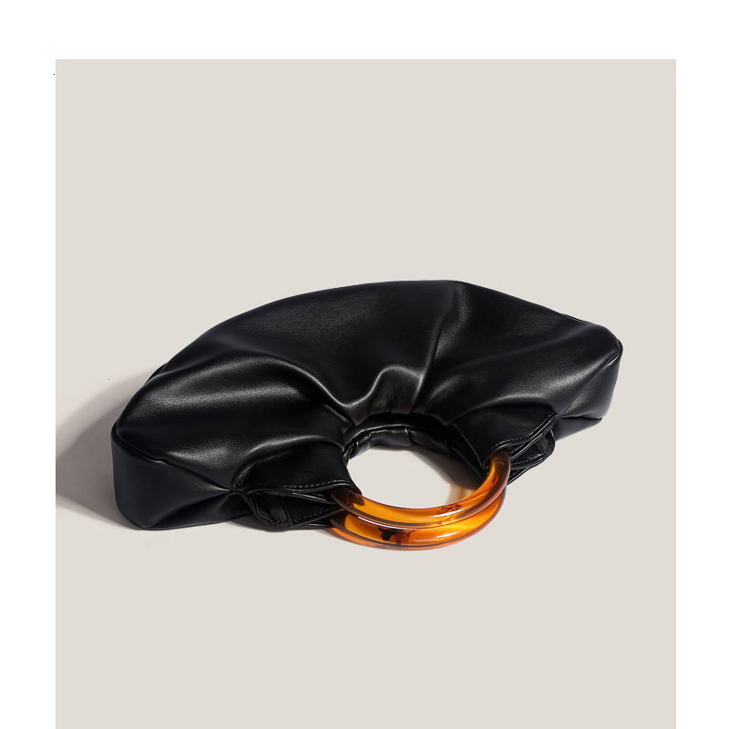 DHAL Niche Ox Horn Internet Celebrity Same Style Acrylic Ring Handbag Women's Wrinkled Cloud Clutch Dumpling Bag