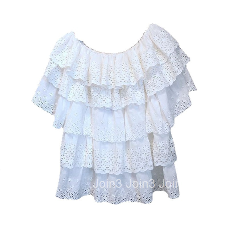 Summer New Fashion Elegant Off-Shoulder Ruffle Cake Short Sleeve Top for Women Internet Celebrity Doll Blouse