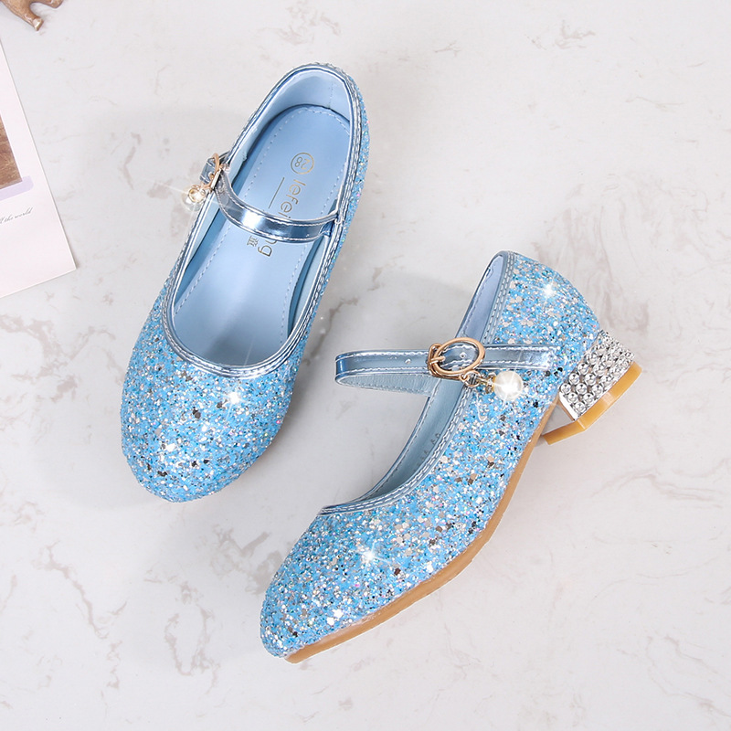 Girls' Princess Dress Silver Crystal Summer Children's High Heels Catwalk Show Performance Leather Shoes ddmyshoesvip