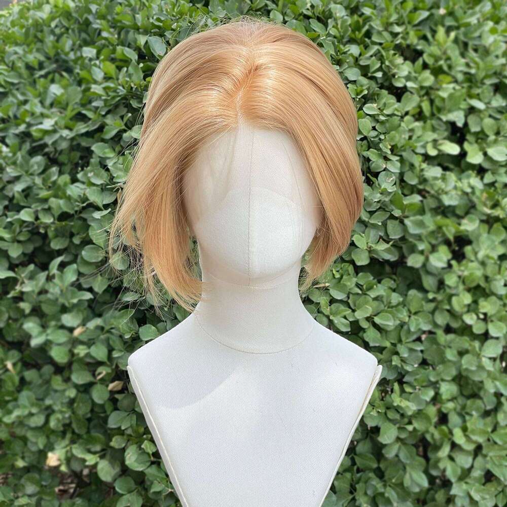 Short Bob Cut Cosplay For Men Human Hair Honey Brown Women Free Part Wig Glueless Synthetic Lace Front Wigs Natural Hairline 150%