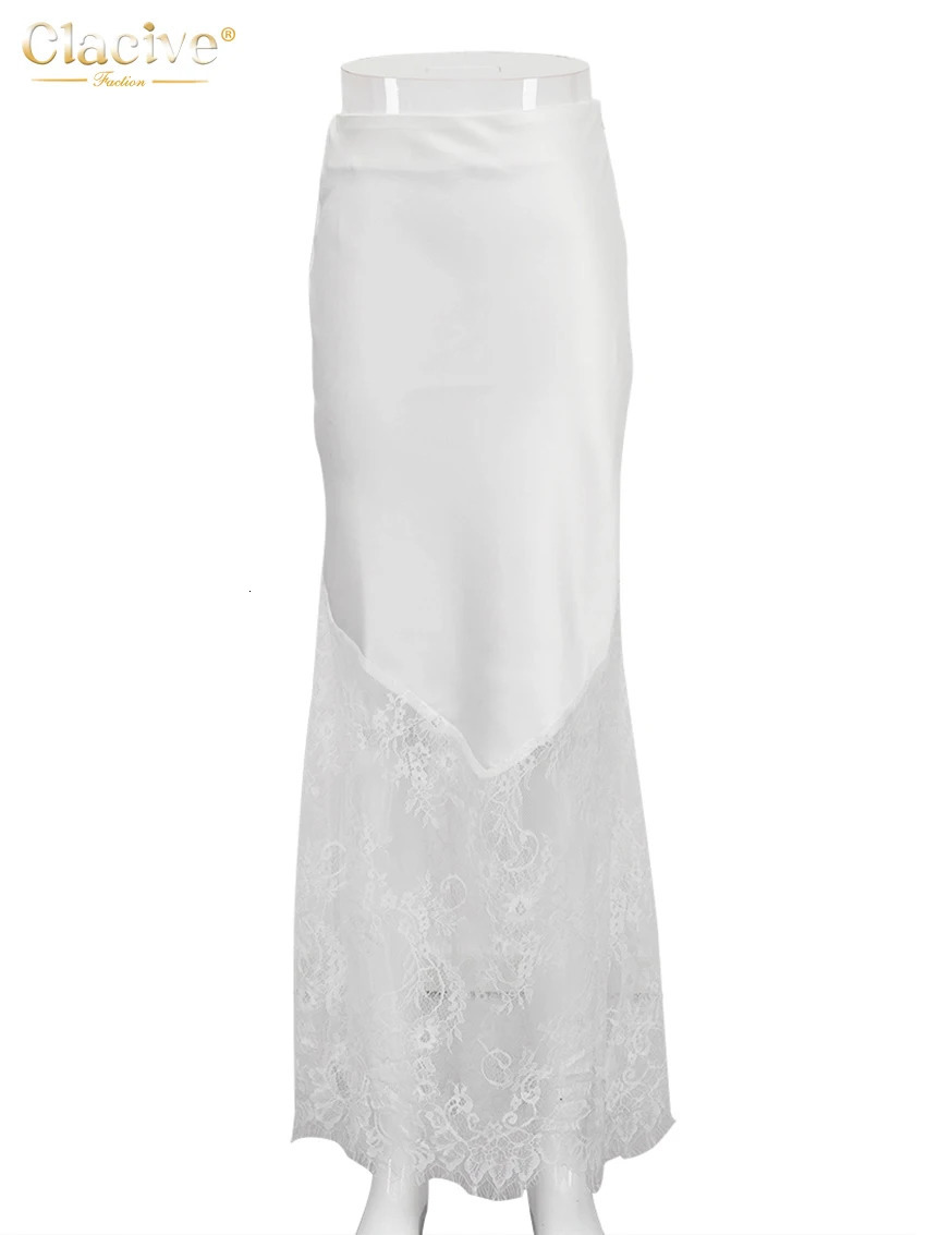 Clacive Fashion Loose Black Satin Patchwork Women Skirt Casual High Waist Ankle Length Skirts Elegant Classic Female Clothing 250729