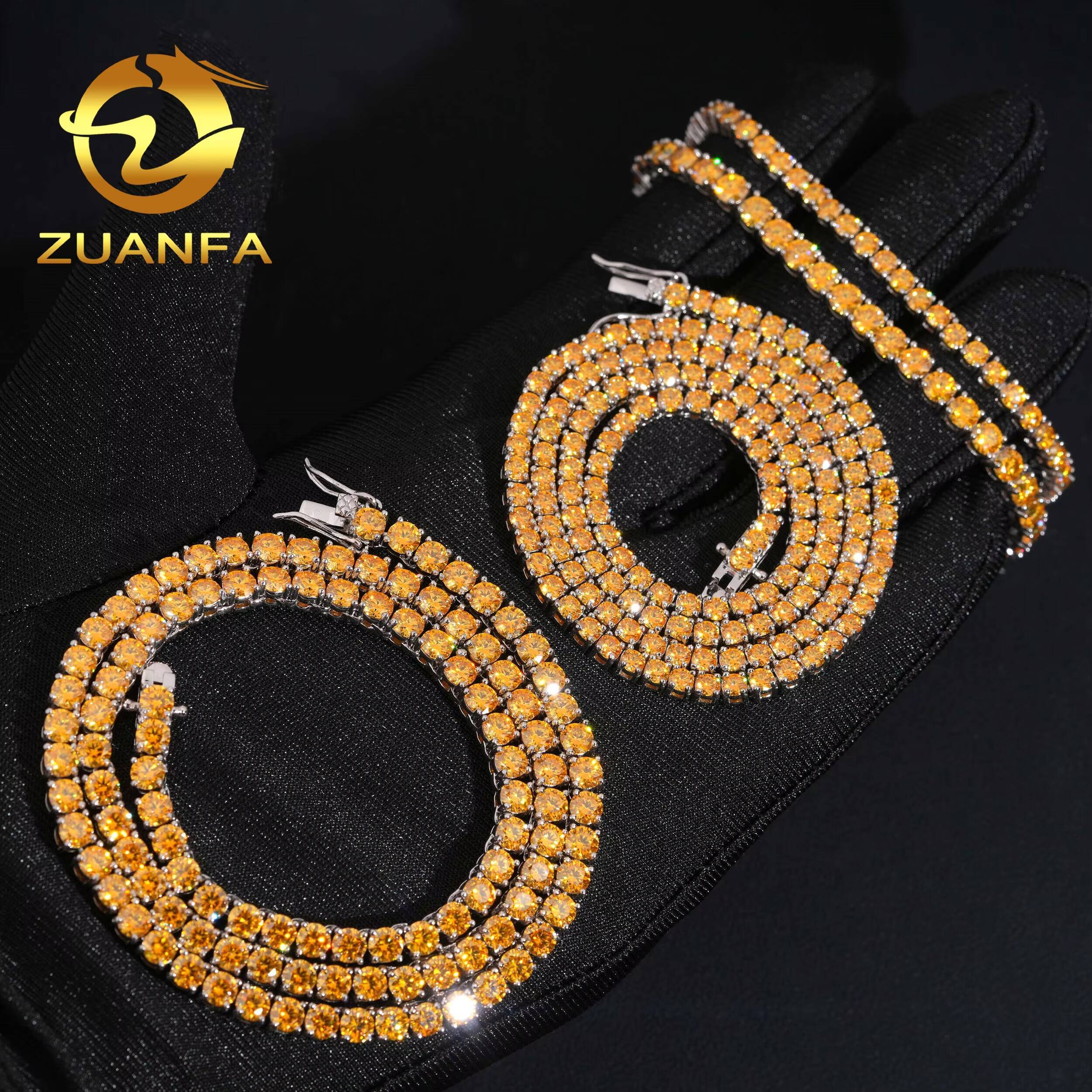 High Quality Fine 925 Sterling Silver Hip Hop Gold Color 3mm 4mm Moissanite Diamond Tennis Chains