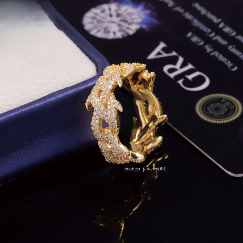 Fashion Jewelry Iced VVS Diatomaceous Earth Silver Plated Spike Hip Hop Unisex Cuban Ring