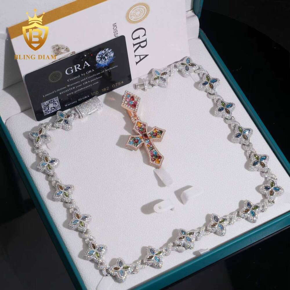 New Arrival Hip Hop Jewelry Link Four Leaf Clover VVS1 Iced Out Moissanite Dia Sier Cuban Chain High Quality