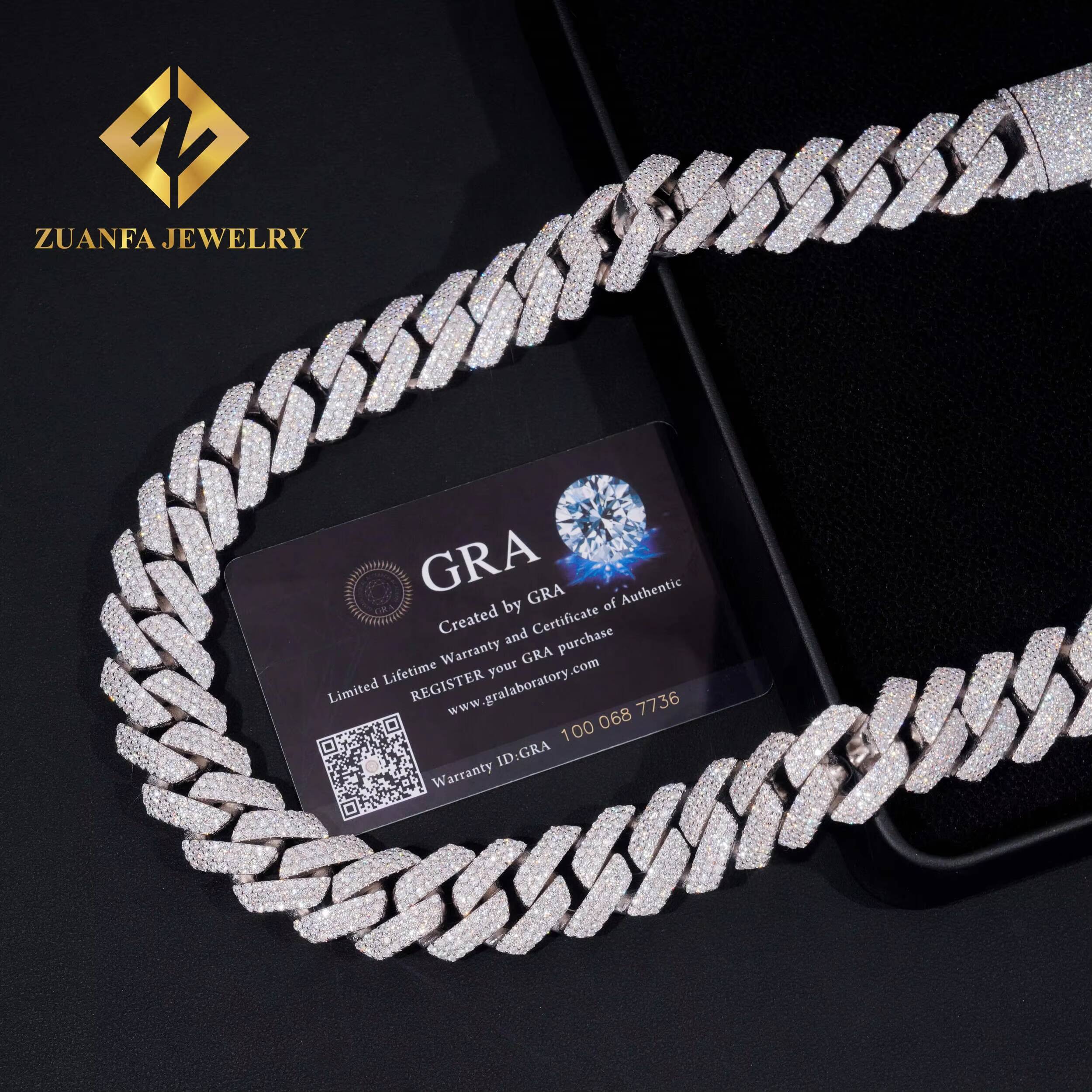 Big Chain 20mm 3rows Moissanite 925 Silver Gold Plated Cuban Chain Fine Jewelry