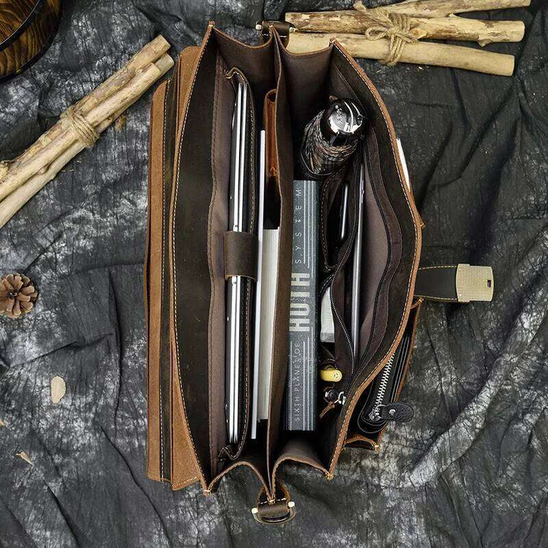 OLOEY Luufan Men Business Briefcase Genuine 15 inch Laptop Cow Leather Messenger Shoulder Compute For Man Bag Tote