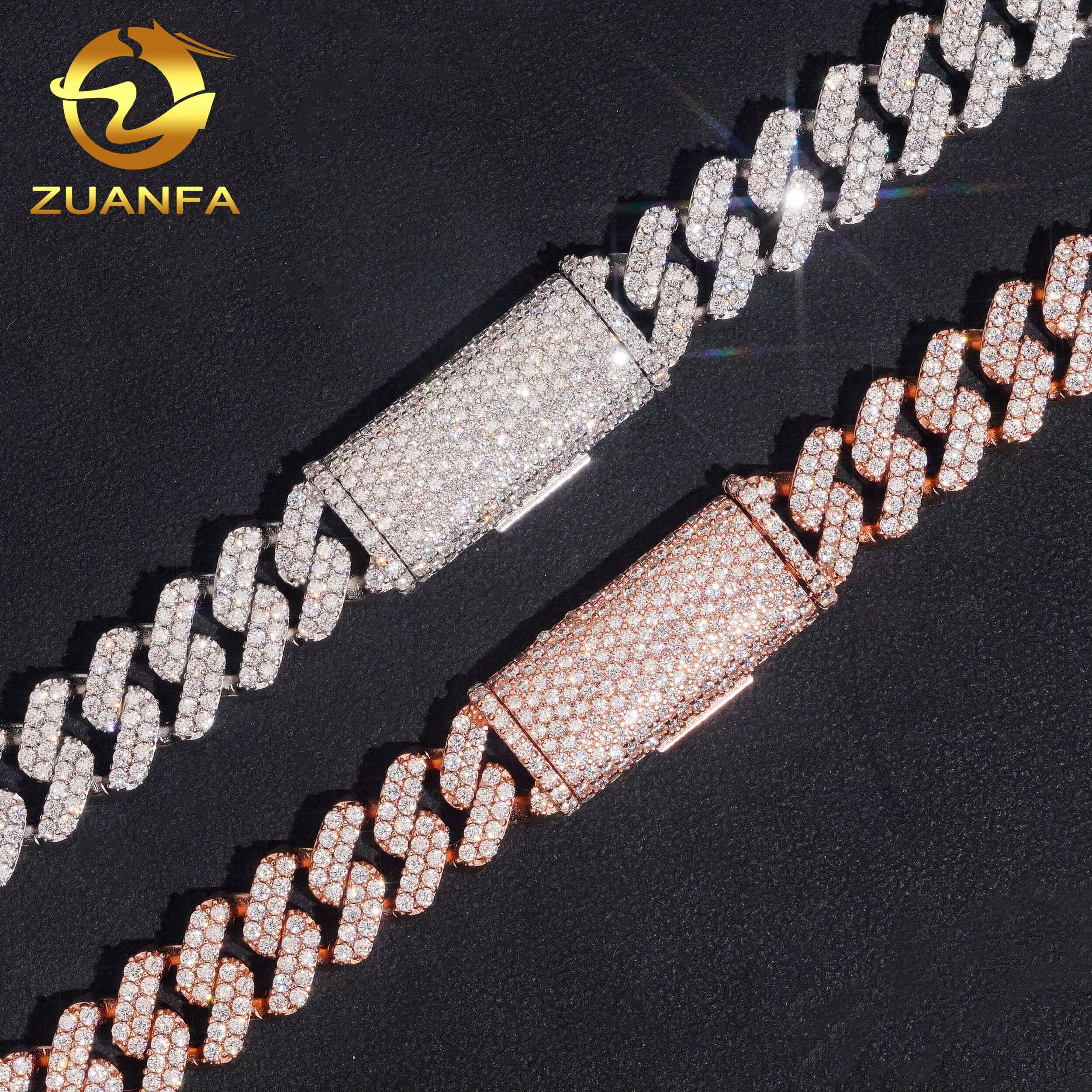 12.6mm 2Rows Hip Hop Jewelry Custom Iced Out Bracelet 925 Sliver Cuban Link Chain VVS Moissanite Diamond Miami Necklace Bracelet
