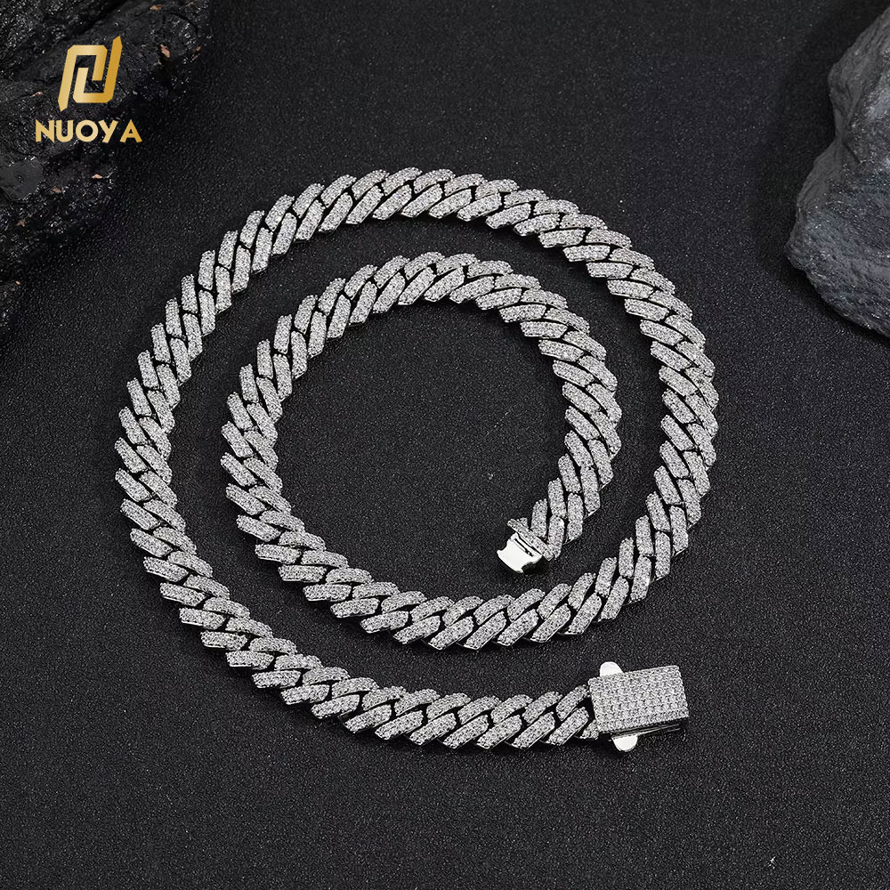 NUOYA Hip Hop Fashion Jewelry 8mm Custom Iced Out Diamond Cuban Chain 18K Gold Plated Prong Cuban Link Chain Necklace