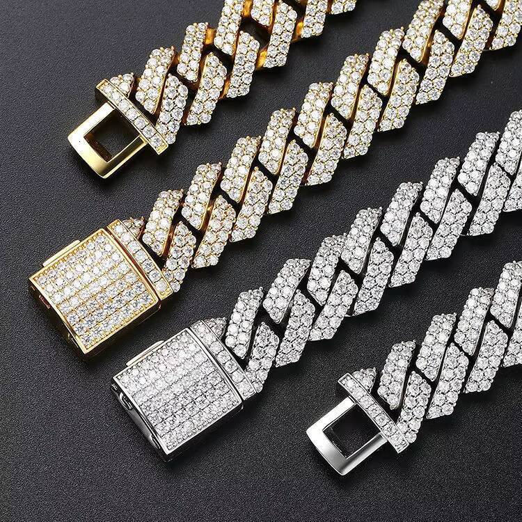 Hot Sale 925 Sterling Silver VVS Moissanite Tennis Chain Necklace Bracelet Party Hiphop Style Cuban Link Chain Necklace for Men