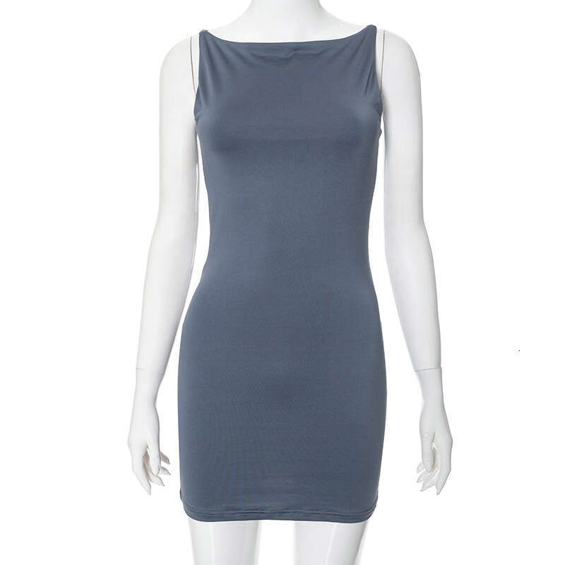 Dds177 Women's Summer New Solid Color Sleeveless Simple Tank Tight Sexy Bodycon Dress B5