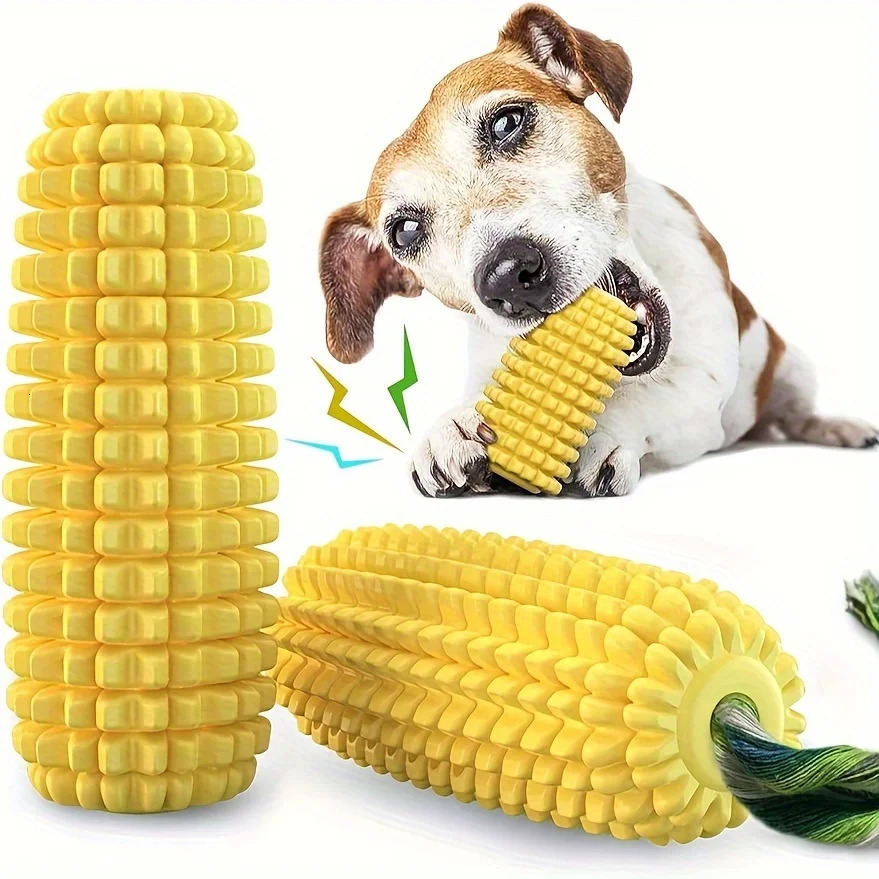 For Aggressive Chewers Tough Squeaky Corn Cob Dog Chew Toy Durable Interactive Play Promotes Dental Health for Large Breeds 250729