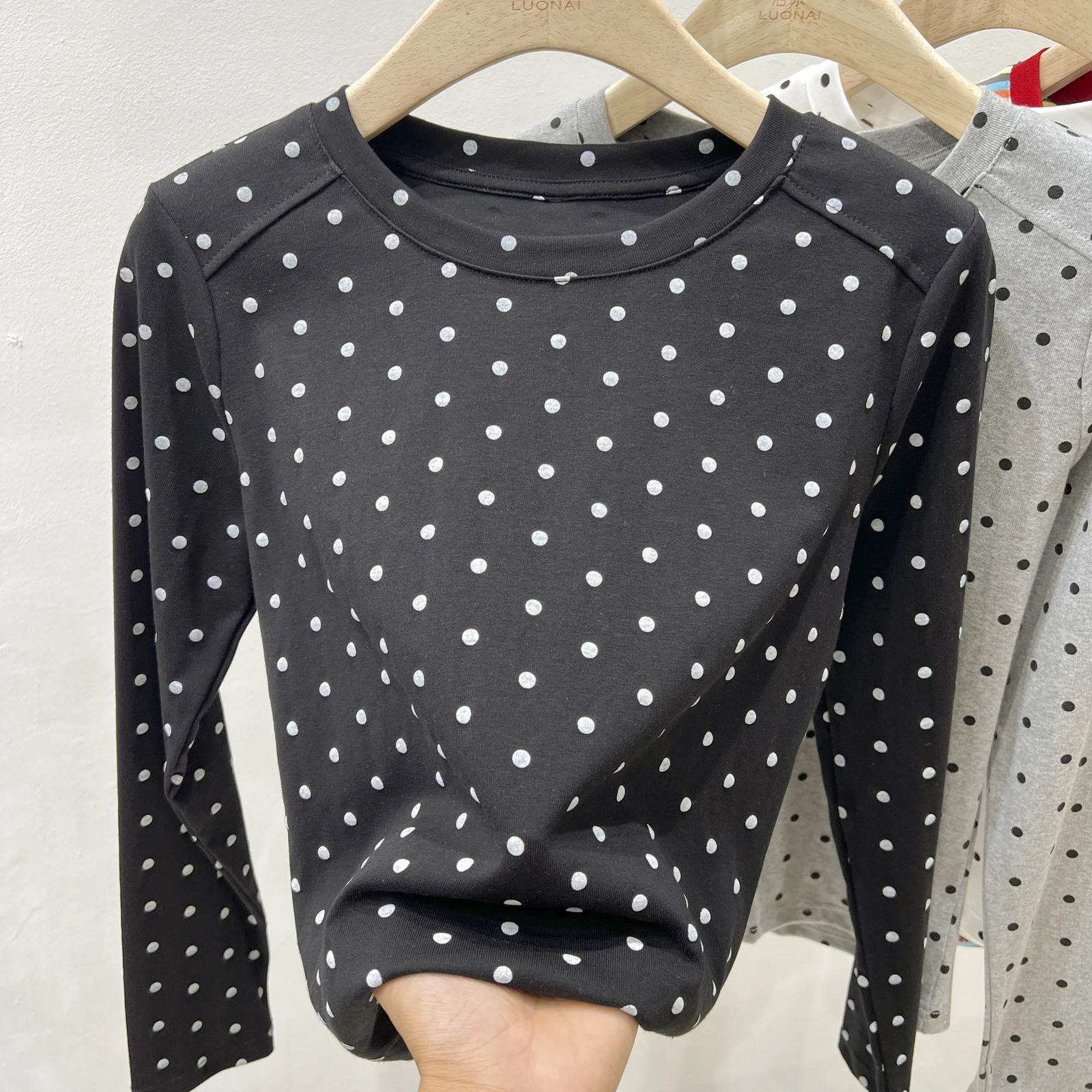 Korean Style Sweet Polka Dot TShirt Womens Casual Long Sleeve ONeck Tees Early Autumn Slim Fit Sexy Tops w250729
