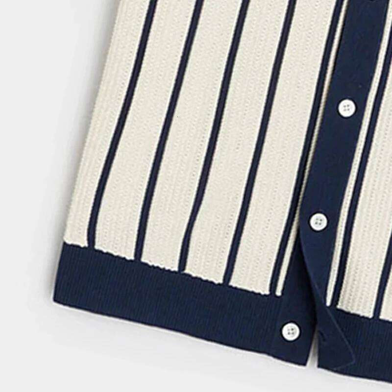 Designer Clothing 2025 New Men Cardigan T-Shirt Hollow Out Striped Knit Polo Shirt Casual Button-Down High Quality Streetwear Fashion Leisure Knitwear