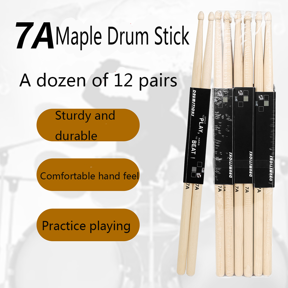 Wholesale Drum Stick 7A Sticks Tip Maple Wood 12 Pairs Drumstick Drum Sticks ML14